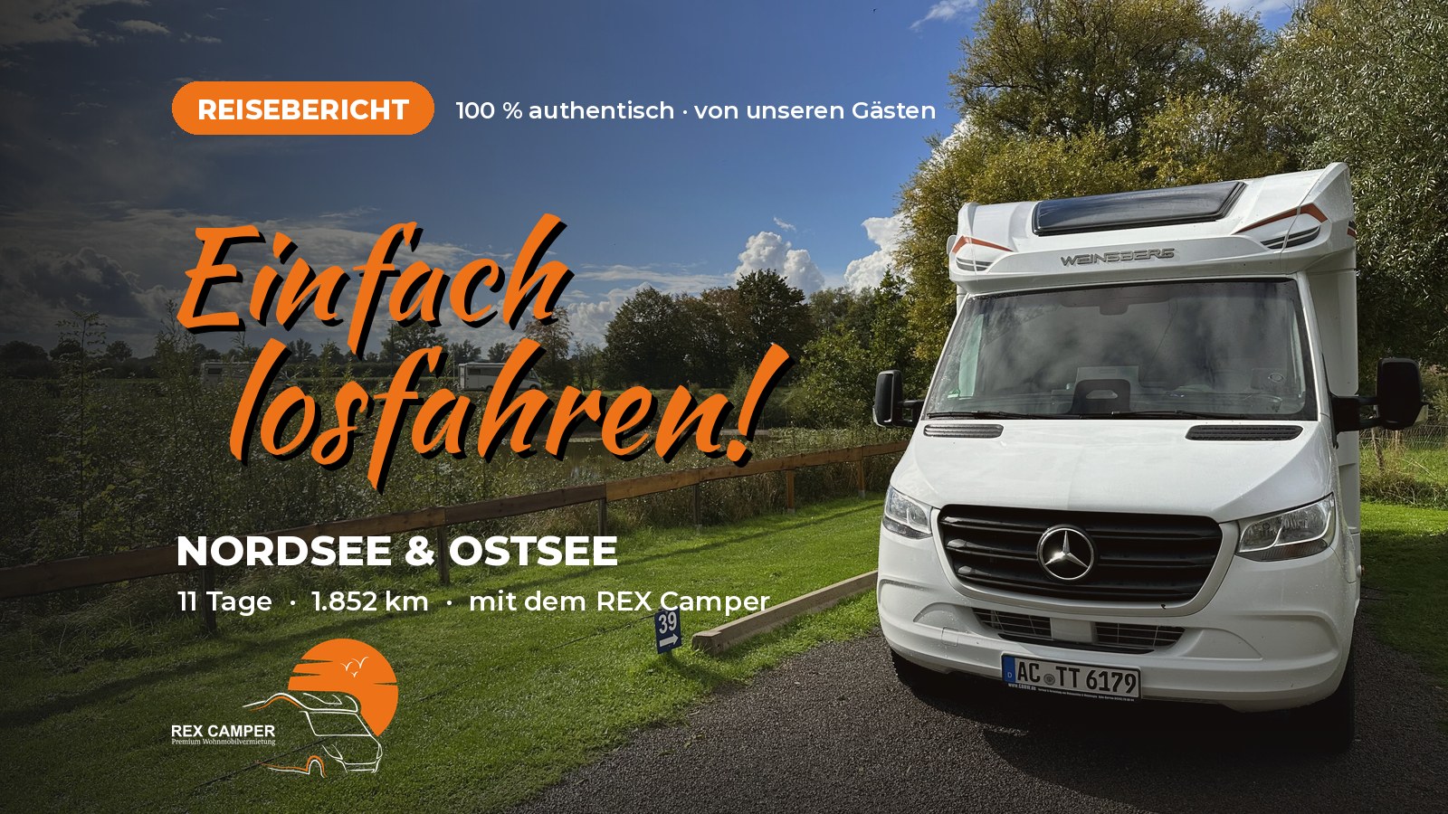 REX Camper Wohnmobil von Weinsberg am Stellplatz Willisee bei Kleve – Titelbild Reisebericht Nordsee und Ostsee